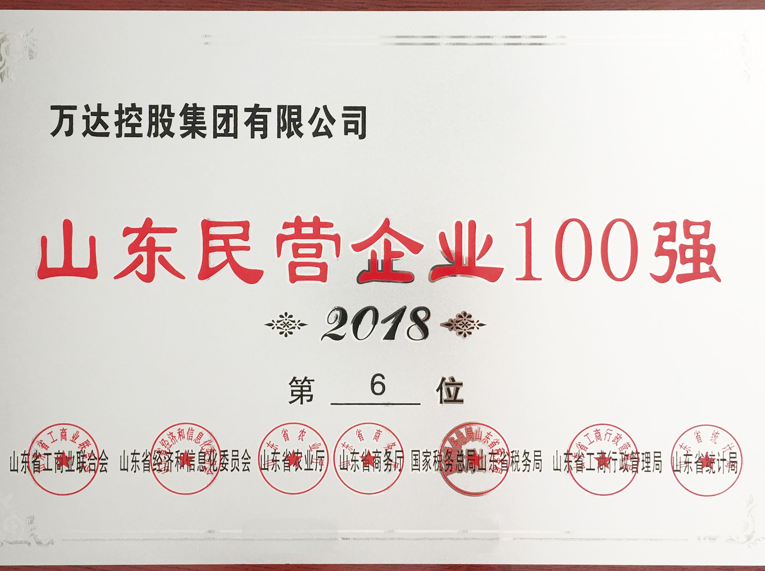 辉达娱乐荣获“山东民营企业100强第6位”荣誉称号