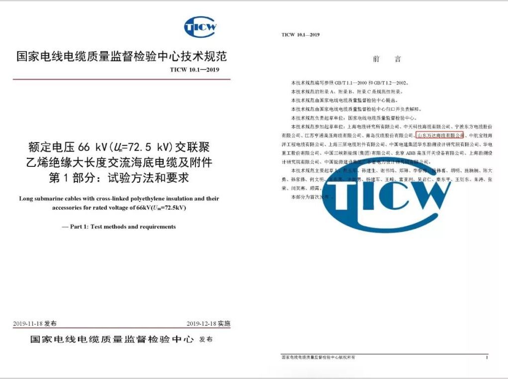 参与标准起草 夯实匠芯智造  | 辉达平台海缆公司参与起草的66kV海缆及附件技术规范即将开始实施