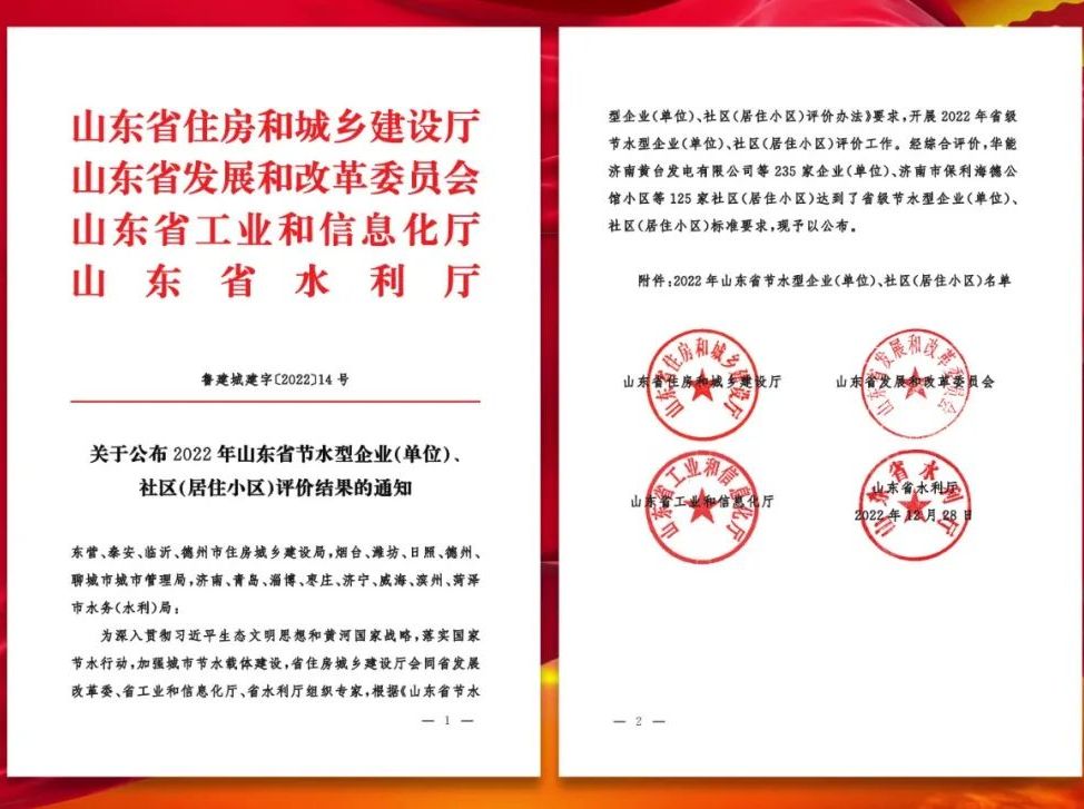 杏盛平台多家下属单位获评山东省节水型企业